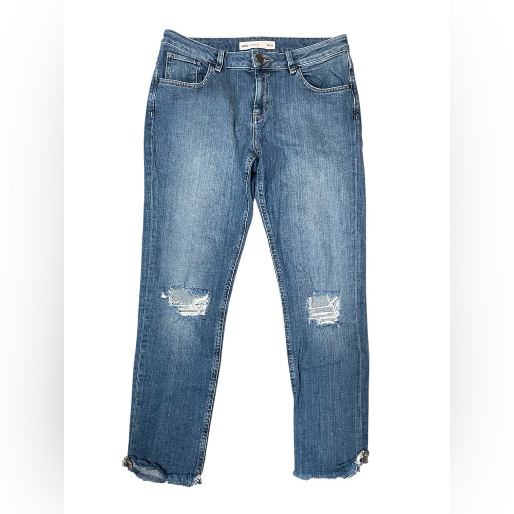 ASOS Women’s Straight Leg Stylish Distressed Blue Denim Jeans, size 28/30